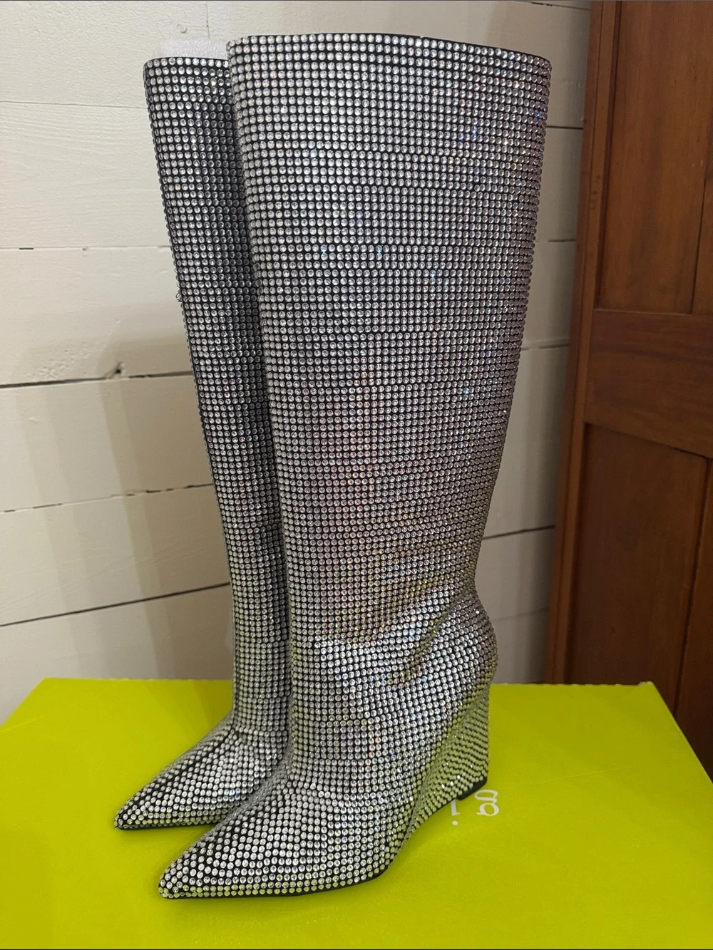 Gianni Bini Silver Rhinestone Wedge Boots